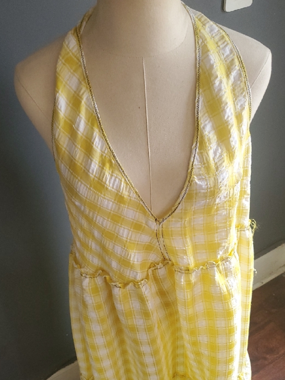 Free People Yellow Gingham Tiered V-Neck Maxi Dress - Picture 3 of 14